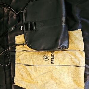 Fendi Elegant Black Leather Crossbody Bag with Dust Bag.
